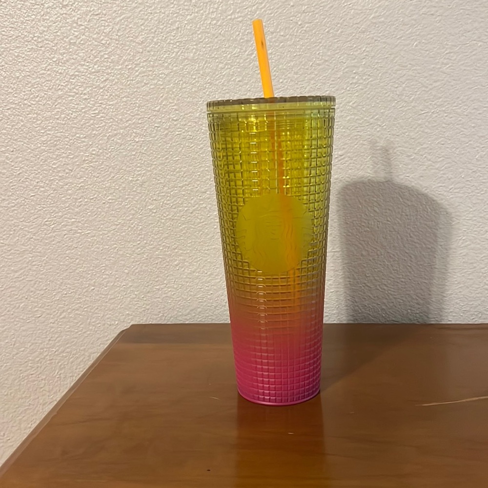 Starbucks 2022 Lemon Pink Yellow Ombre Studded Cup NWT